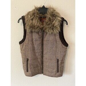 BB Dakota Faux Fur Collar Knit Back Vest Womens Size XL Full Zip Wool Blend